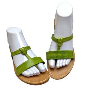 La Conchiglia Positano Green Leather‎ Hidden Thong Sandals